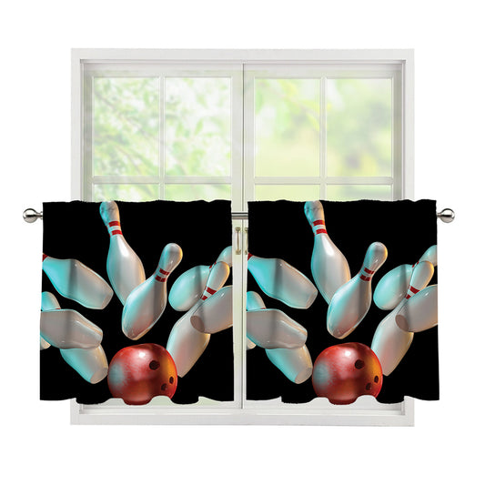 Bowling Strike Print Tier Curtains
