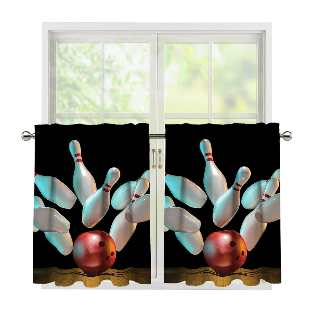Bowling Strike Print Tier Curtains