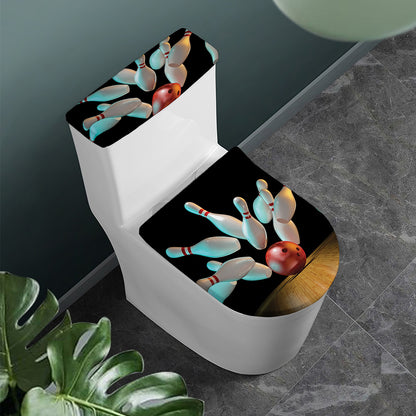 Bowling Strike Print Toilet Lid And Tank Cover Set