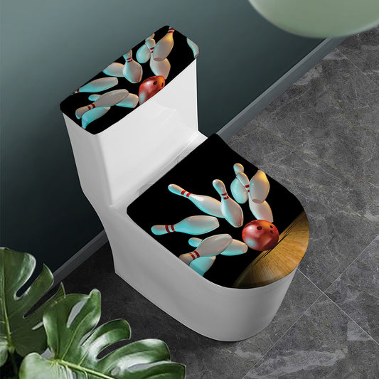 Bowling Strike Print Toilet Lid And Tank Cover Set