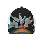 Bowling Strike Print White Mesh Trucker Cap