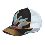 Bowling Strike Print White Mesh Trucker Cap