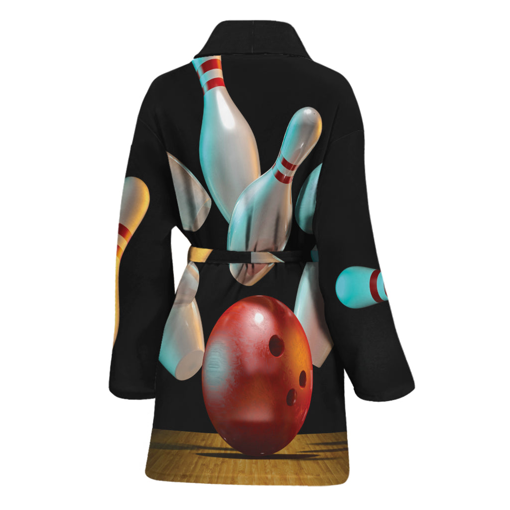 Bowling Strike Print Women's Bathrobe