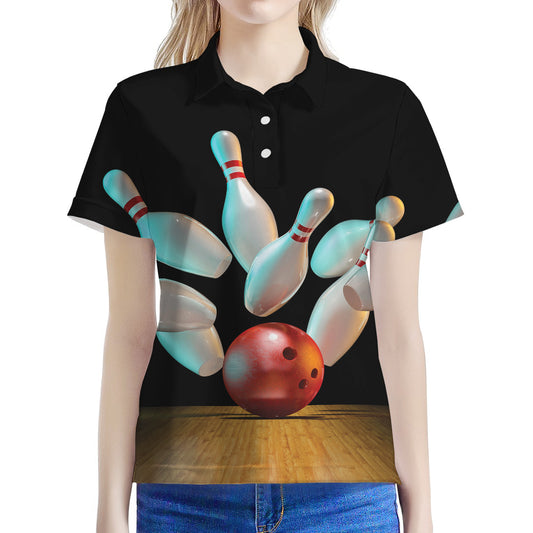 Bowling Strike Print Women's Polo Shirt