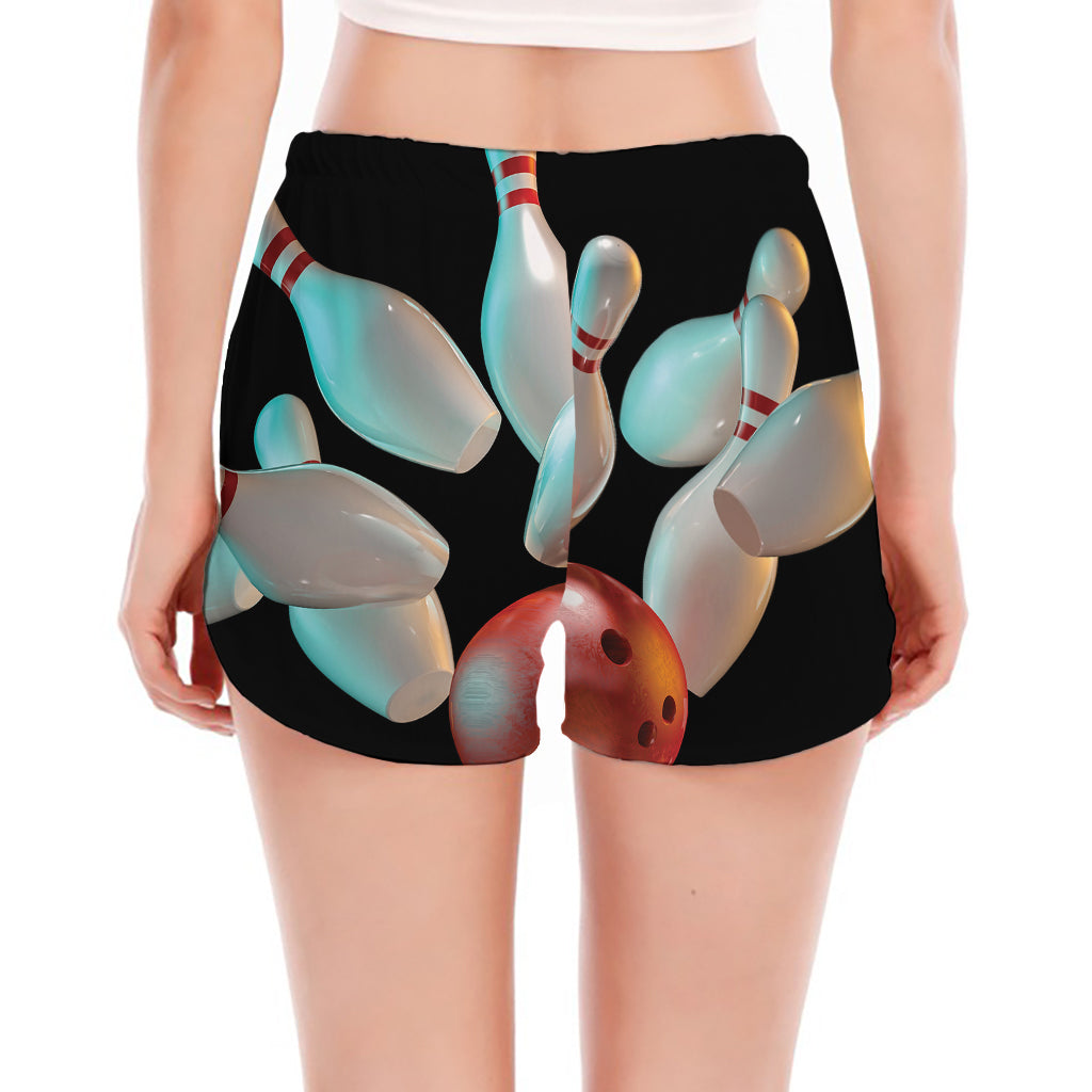 Bowling Strike Print Women's Split Running Shorts