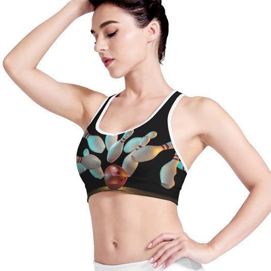 Bowling Strike Print Women's Sports Bra