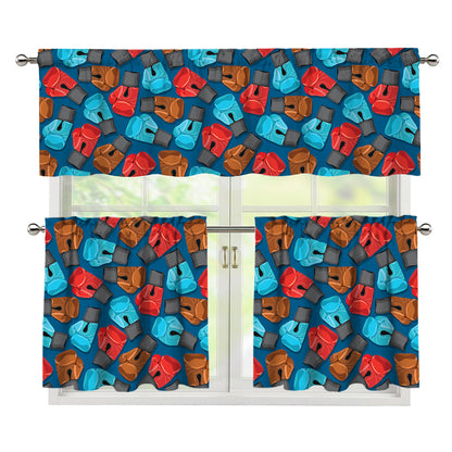 Boxing Gloves Pattern Print 3 Piece Kitchen Curtains