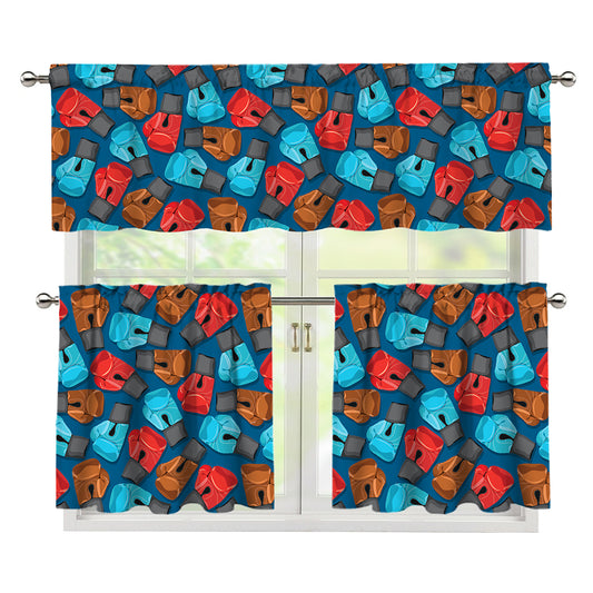 Boxing Gloves Pattern Print 3 Piece Kitchen Curtains