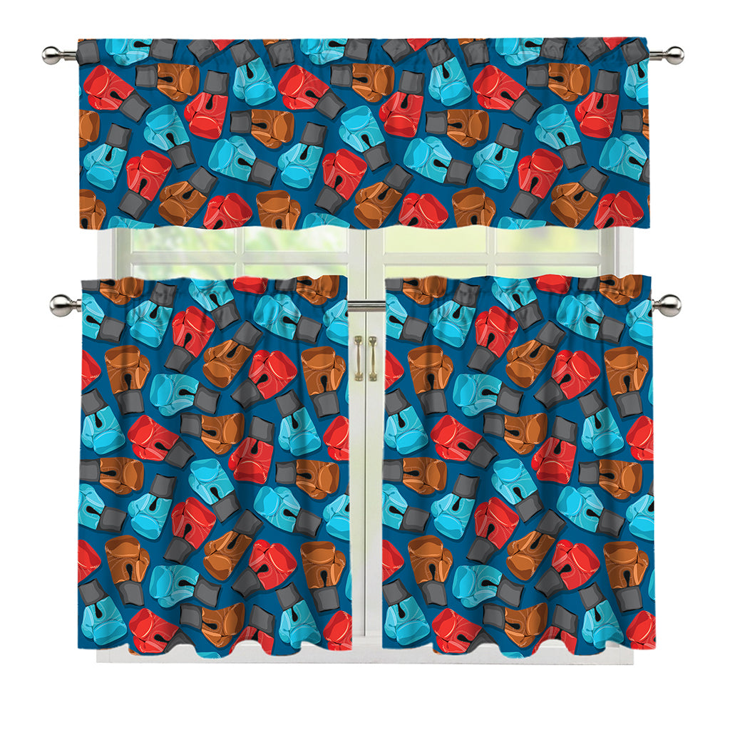 Boxing Gloves Pattern Print 3 Piece Kitchen Curtains