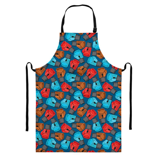 Boxing Gloves Pattern Print Bib Apron With Pocket