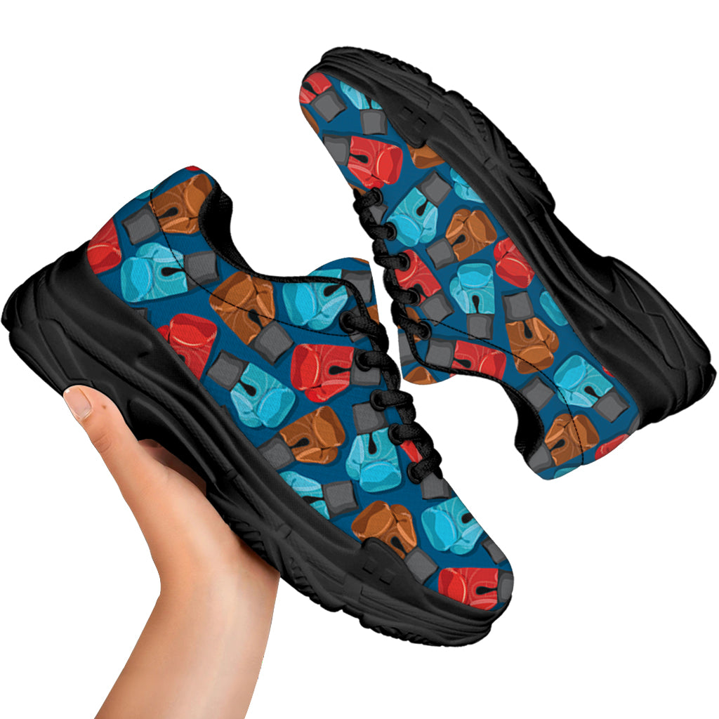 Boxing Gloves Pattern Print Black Chunky Shoes