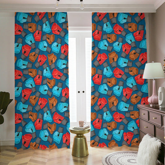 Boxing Gloves Pattern Print Blackout Pencil Pleat Curtains