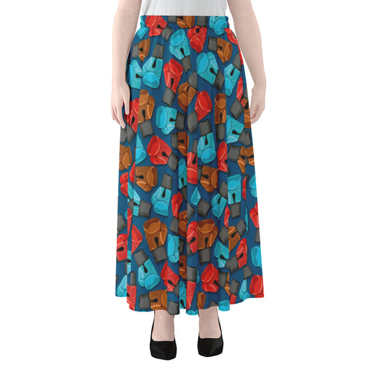 Boxing Gloves Pattern Print Chiffon Maxi Skirt