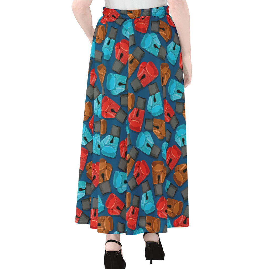 Boxing Gloves Pattern Print Chiffon Maxi Skirt