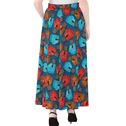 Boxing Gloves Pattern Print Chiffon Maxi Skirt
