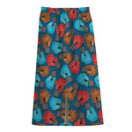 Boxing Gloves Pattern Print Cotton Front Slit Maxi Skirt