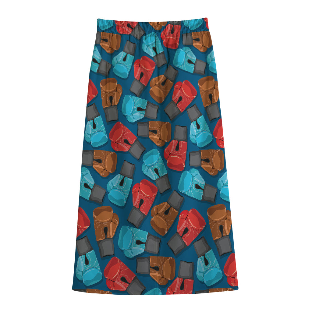 Boxing Gloves Pattern Print Cotton Front Slit Maxi Skirt