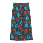 Boxing Gloves Pattern Print Cotton Front Slit Maxi Skirt