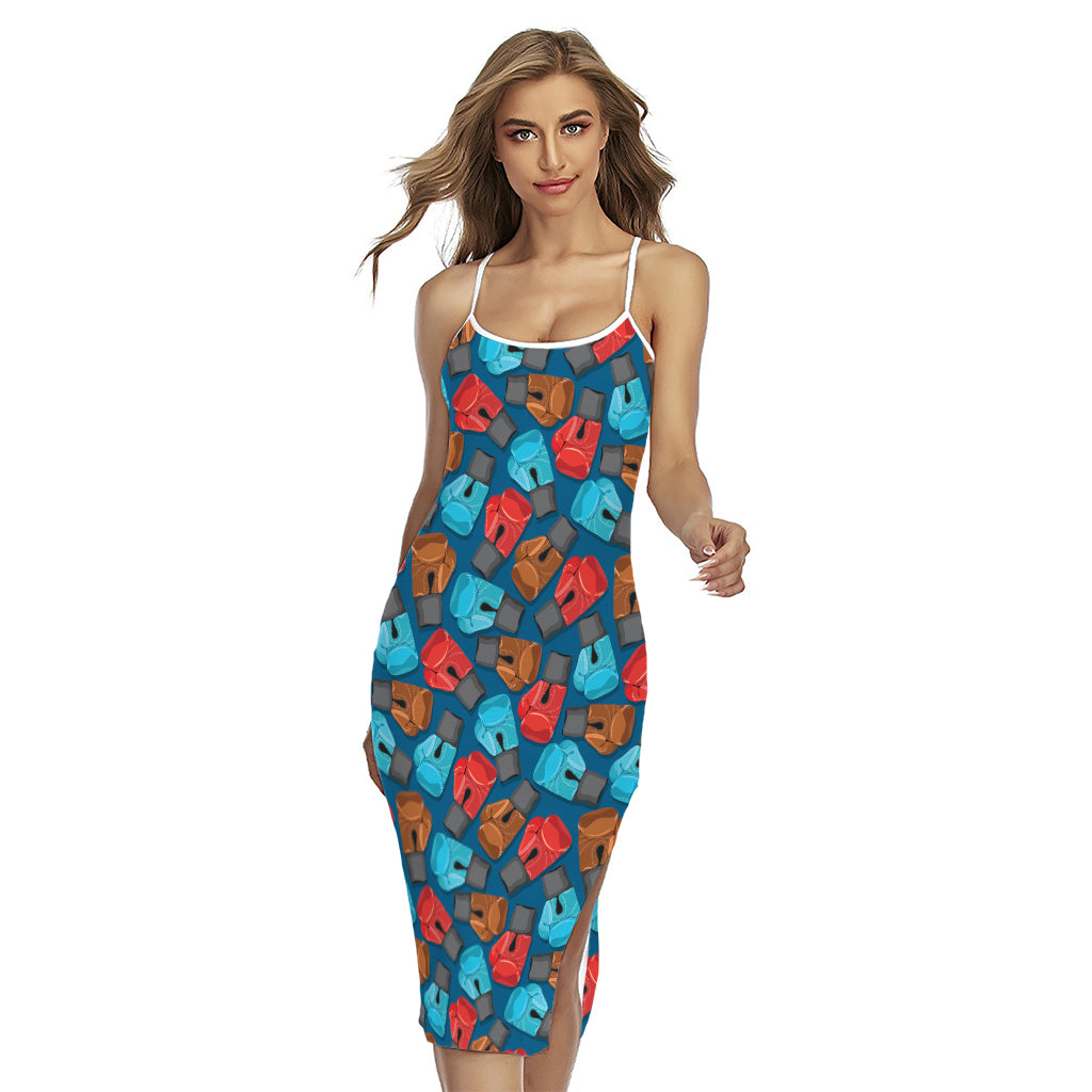 Boxing Gloves Pattern Print Cross Back Cami Dress