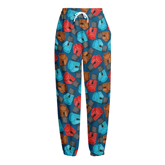 Boxing Gloves Pattern Print Fleece Lined Knit Pants