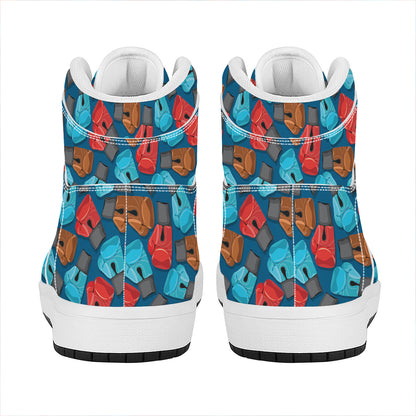 Boxing Gloves Pattern Print High Top Leather Sneakers