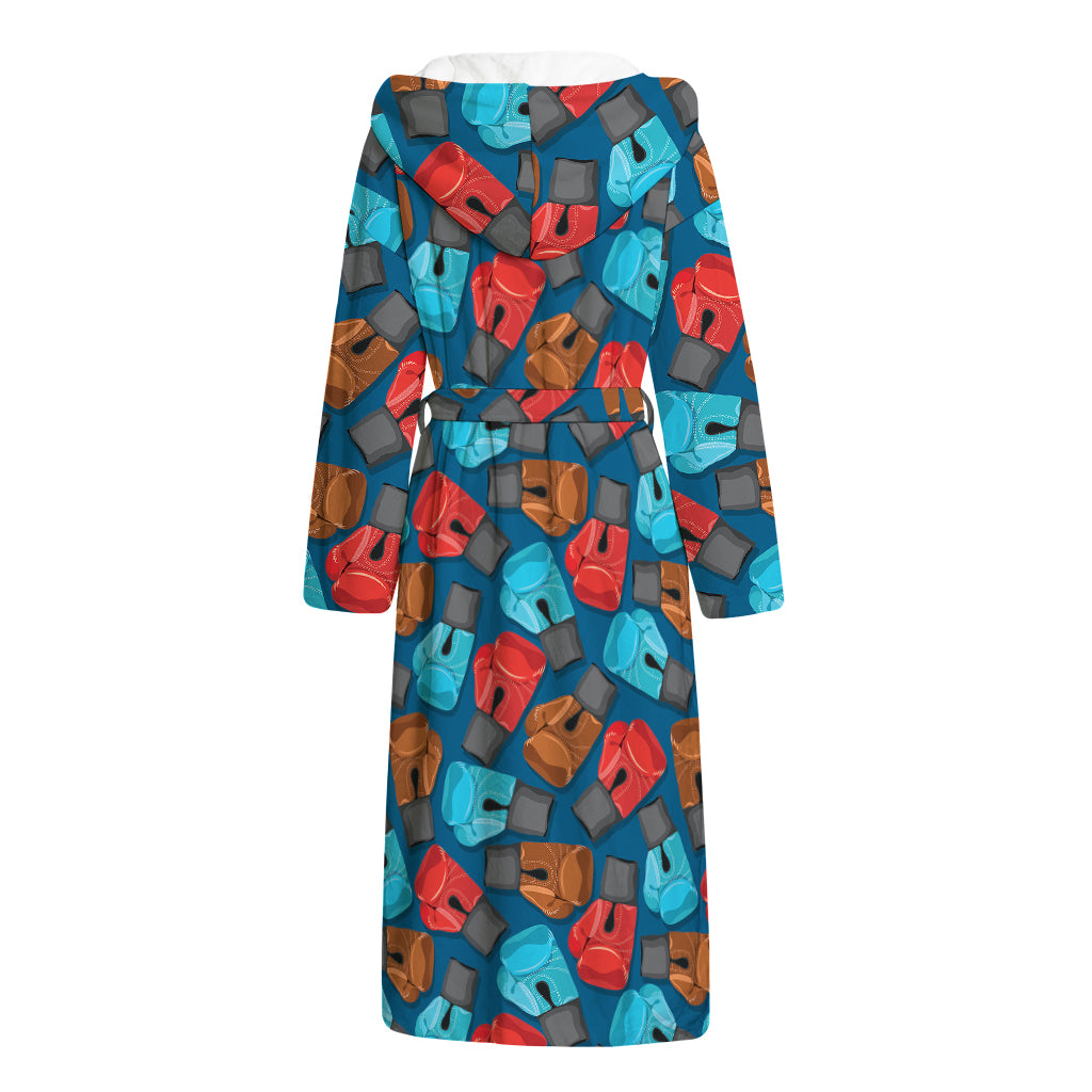 Boxing Gloves Pattern Print Hooded Bathrobe