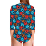 Boxing Gloves Pattern Print Long Sleeve Swimsuit