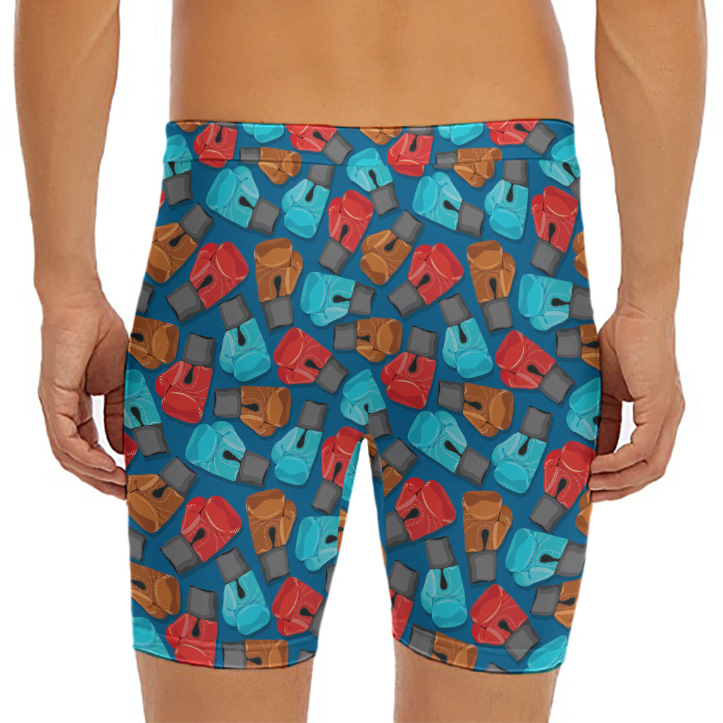 Boxing Gloves Pattern Print Men's Long Boxer Briefs