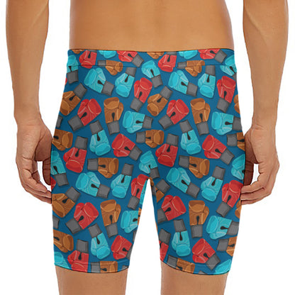 Boxing Gloves Pattern Print Men's Long Boxer Briefs