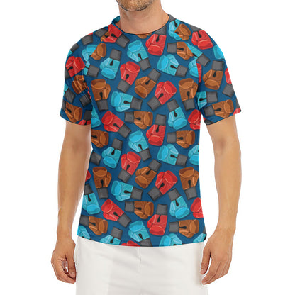 Boxing Gloves Pattern Print Men's Short Sleeve Rash Guard