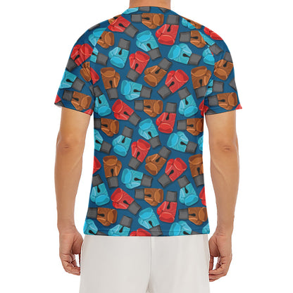 Boxing Gloves Pattern Print Men's Short Sleeve Rash Guard