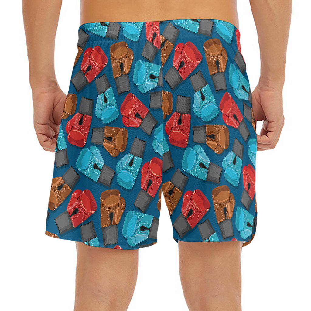 Boxing Gloves Pattern Print Men's Split Running Shorts