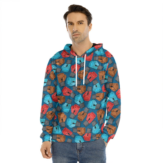 Boxing Gloves Pattern Print Men's Velvet Pullover Hoodie