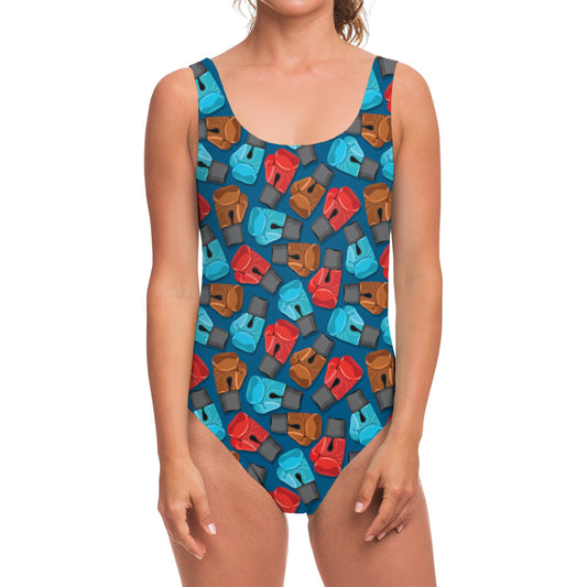 Boxing Gloves Pattern Print One Piece Swimsuit