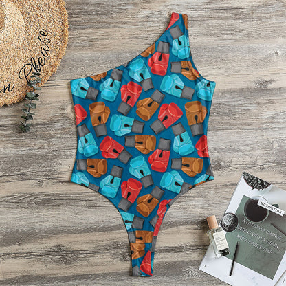Boxing Gloves Pattern Print One Shoulder Bodysuit