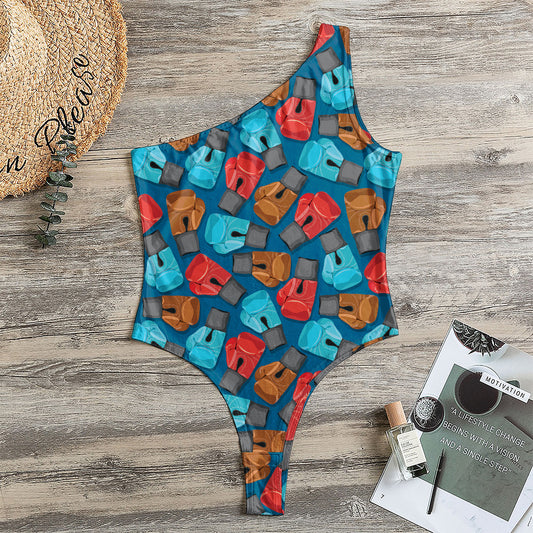 Boxing Gloves Pattern Print One Shoulder Bodysuit