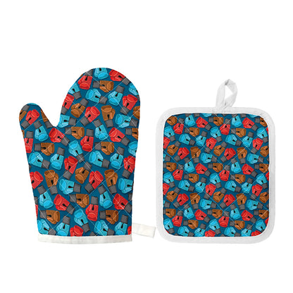 Boxing Gloves Pattern Print Oven Mitt And Pot Holder Set