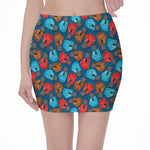 Boxing Gloves Pattern Print Pencil Mini Skirt