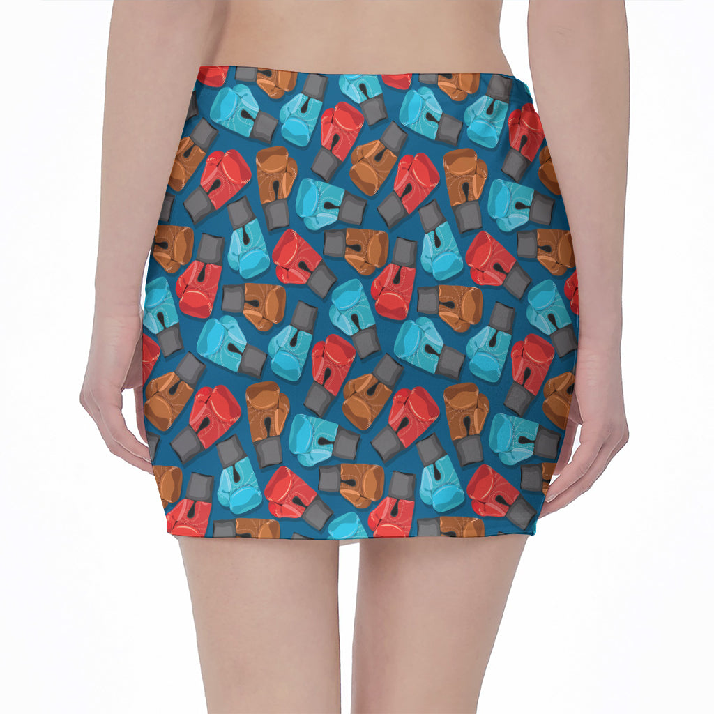 Boxing Gloves Pattern Print Pencil Mini Skirt