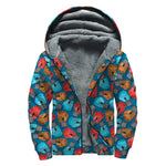 Boxing Gloves Pattern Print Sherpa Lined Zip Up Hoodie