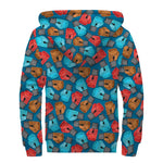 Boxing Gloves Pattern Print Sherpa Lined Zip Up Hoodie