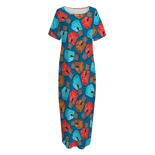 Boxing Gloves Pattern Print Short Sleeve Long Nightdress