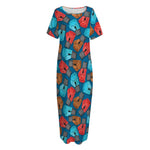 Boxing Gloves Pattern Print Short Sleeve Long Nightdress