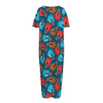 Boxing Gloves Pattern Print Short Sleeve Long Nightdress