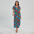 Boxing Gloves Pattern Print Short Sleeve Maxi Dress