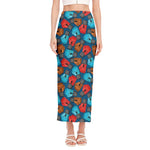Boxing Gloves Pattern Print Side Slit Maxi Skirt