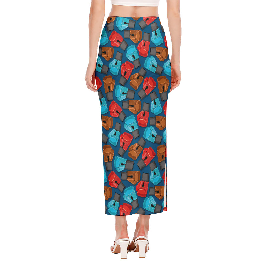 Boxing Gloves Pattern Print Side Slit Maxi Skirt
