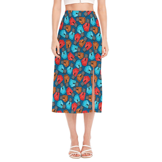 Boxing Gloves Pattern Print Side Slit Midi Skirt