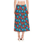 Boxing Gloves Pattern Print Side Slit Midi Skirt