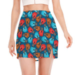 Boxing Gloves Pattern Print Side Slit Mini Skirt
